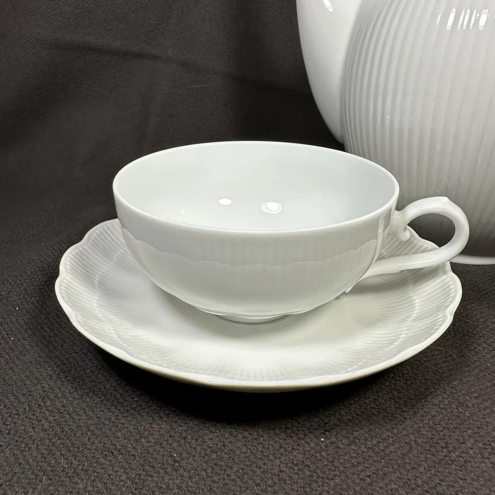 AK Kaiser Romantica White‎ Coffee Pot Tea Set W Germany Scalloped EXC MCM Vtg